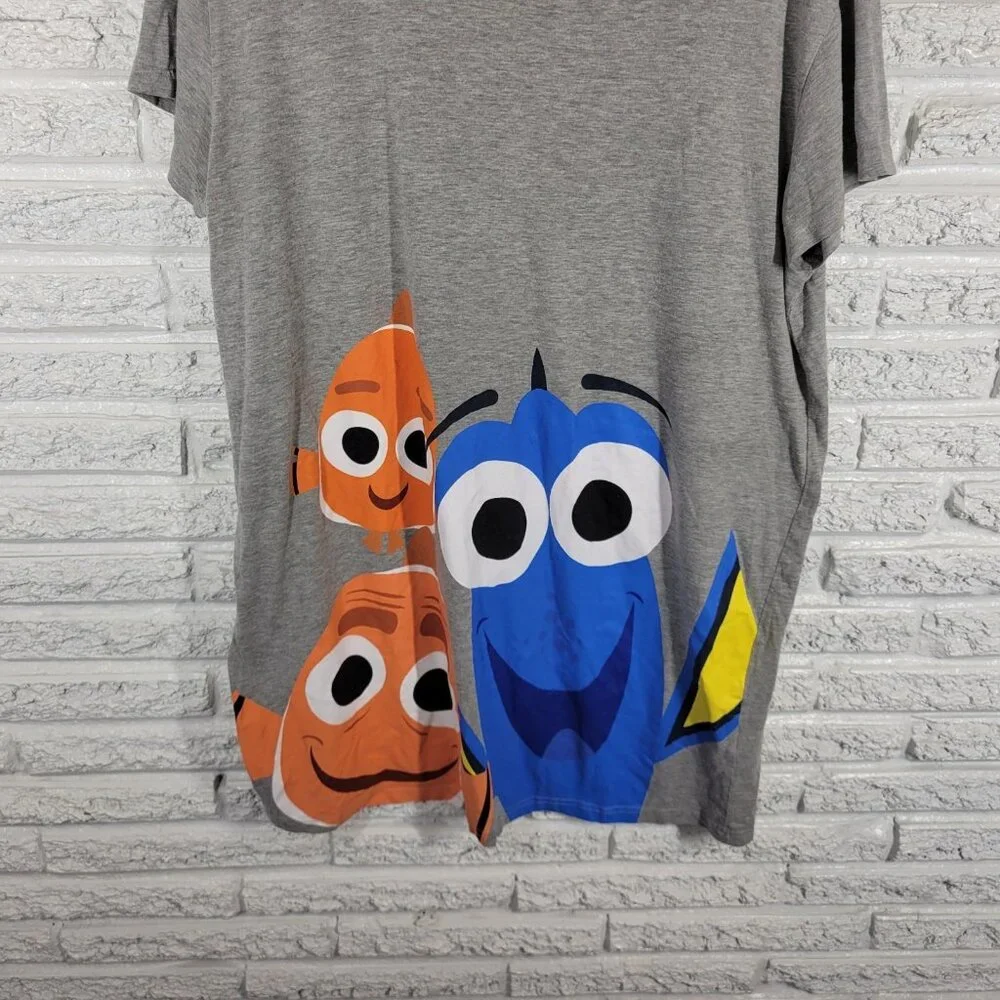 Disney Pixar Finding Dory Womens Pajama Top 1X Plus Gown Gray Cotton Blend GRA26 - Picture 5 of 9